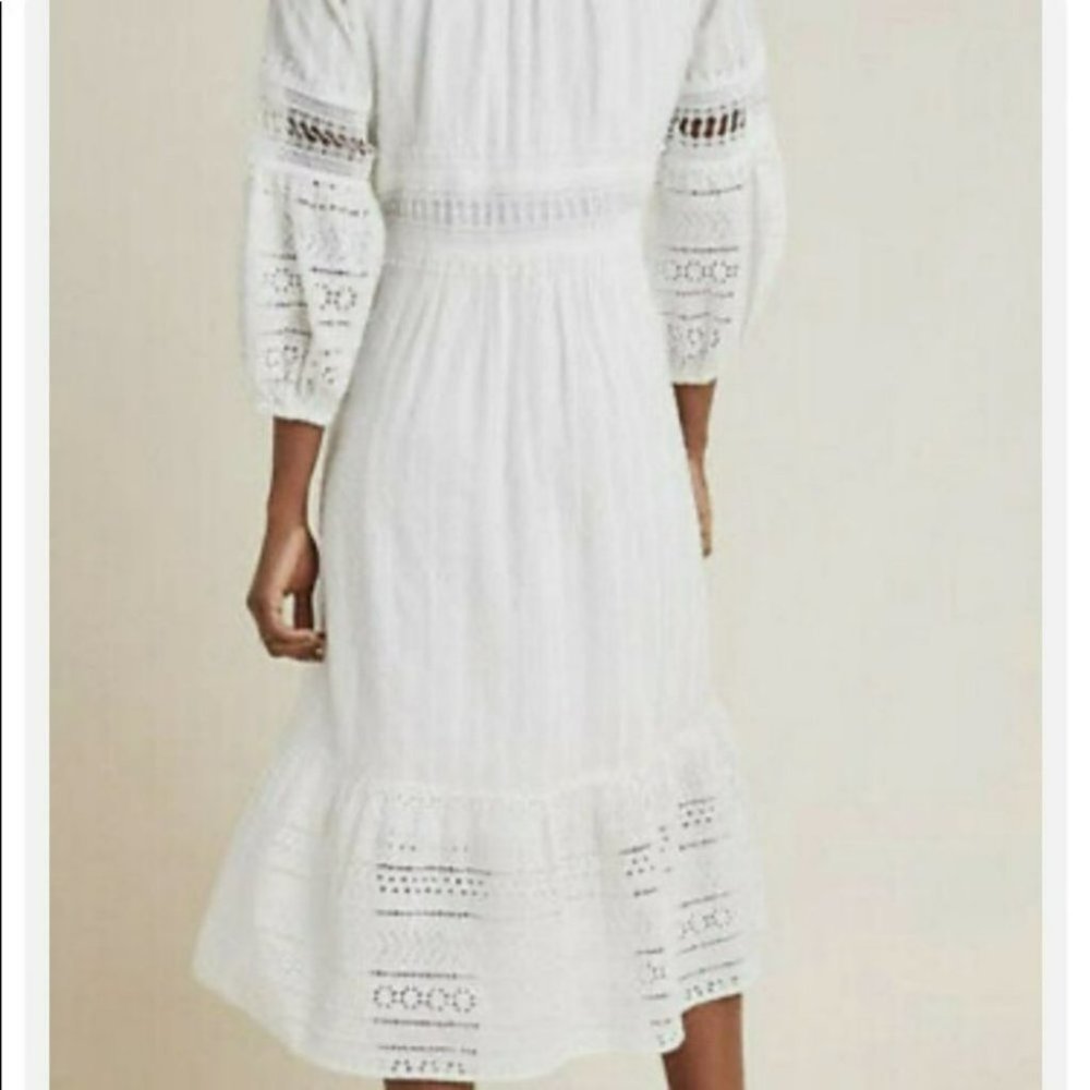 Anthropologie Ebba Eyelet 10 white cotton boho hippie peasant dress NWT
